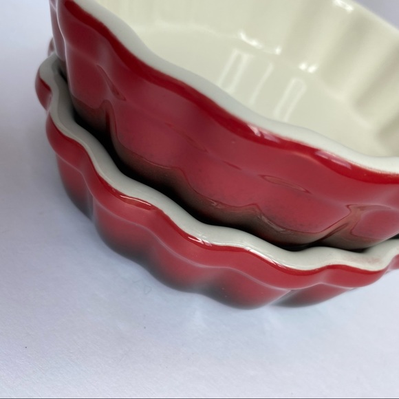 Red ramekins 2 ROCQ ceramic wavy crème brûlée baking dish custard tart pie 5” - Picture 5 of 9